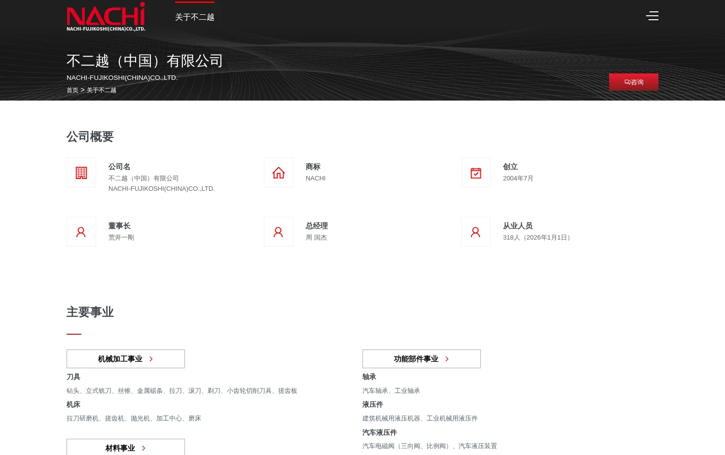 nachi不二越（中国）官方网站 页面快照